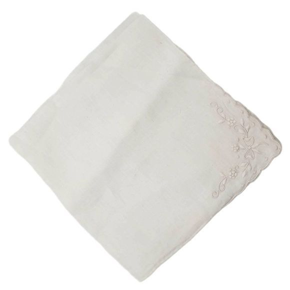 Vintage Embroidered White Handkerchief Bridal Floral Cotton Linen Stitched - Picture 5 of 5